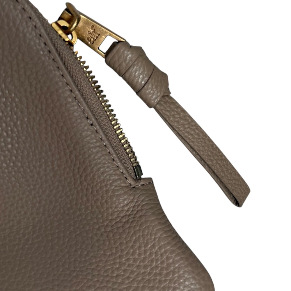 Alf the Label Leather Clutch Bag Grande Taupe Pebbled Gold Ring Ripple Carabiner - Picture 11 of 14